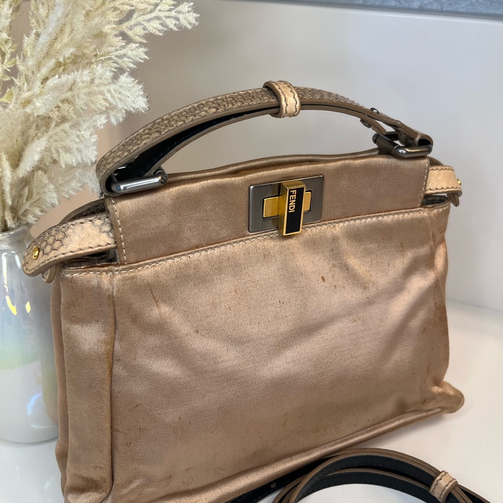 FENDI
Beige Satin And Snakeskin Mini Peekaboo Satchel Bag - Picture 3 of 16